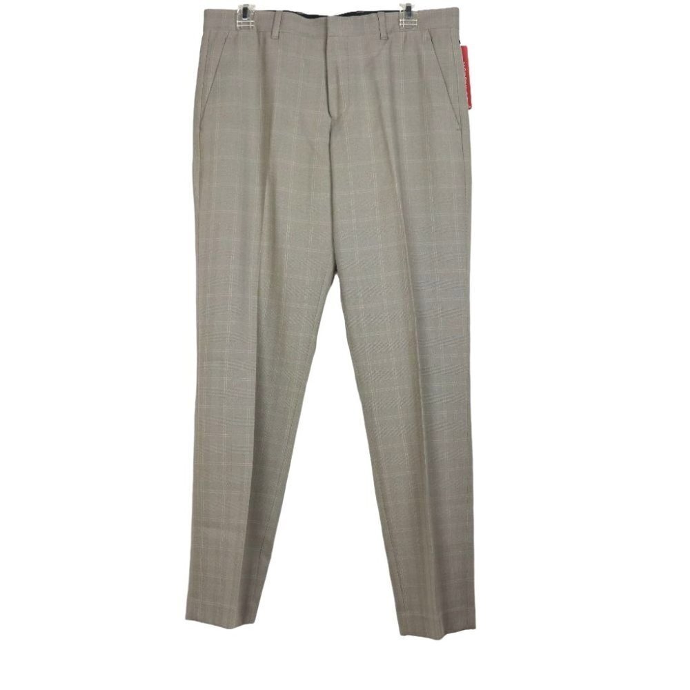 NWT Perry Ellis Plaid Check Modern Fit Straight Leg Tan Mens Pants